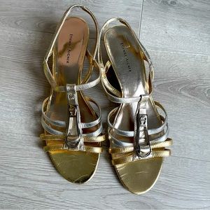Beautiful Etienne Aigner Sandals Heels Gold/Silver metallic so in style now! 👡